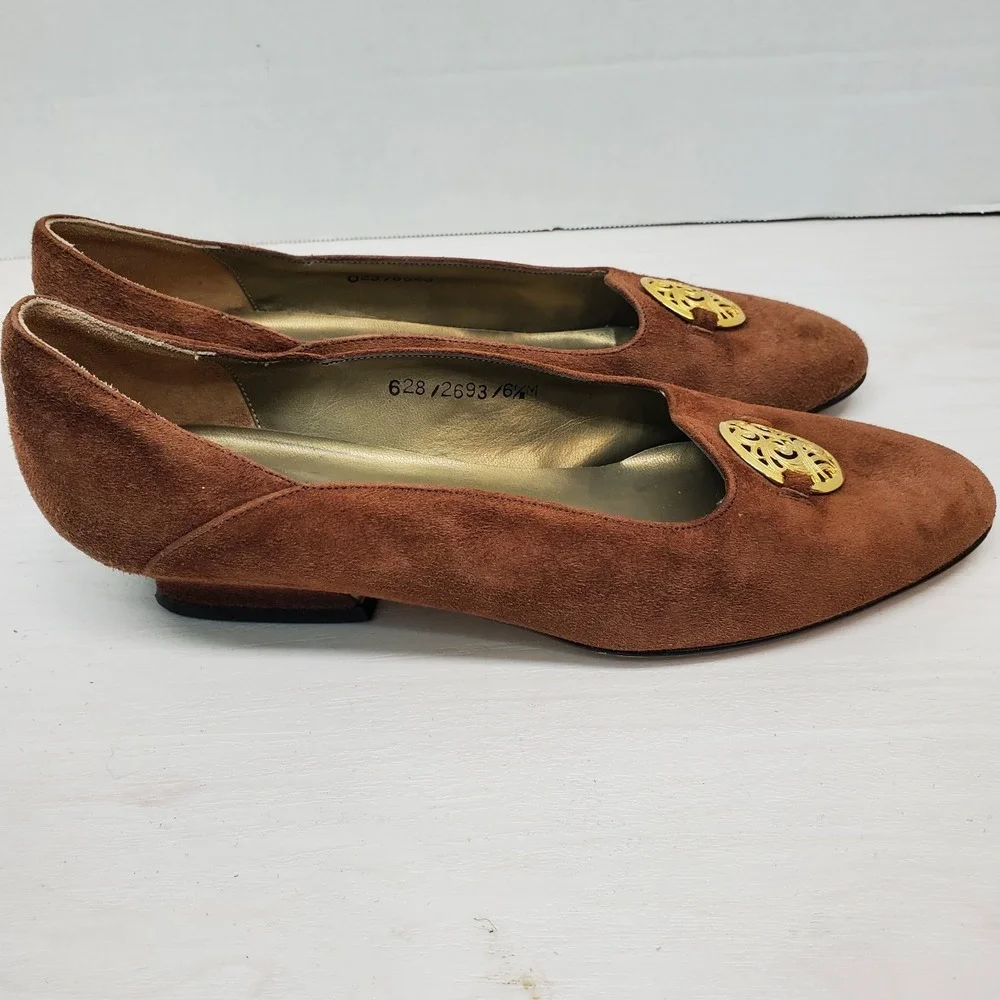 Vtg‎ Y2K Jacqueline Ferrar Low Heel Brown Suede Leather 6.5 M Italian Fast Ship